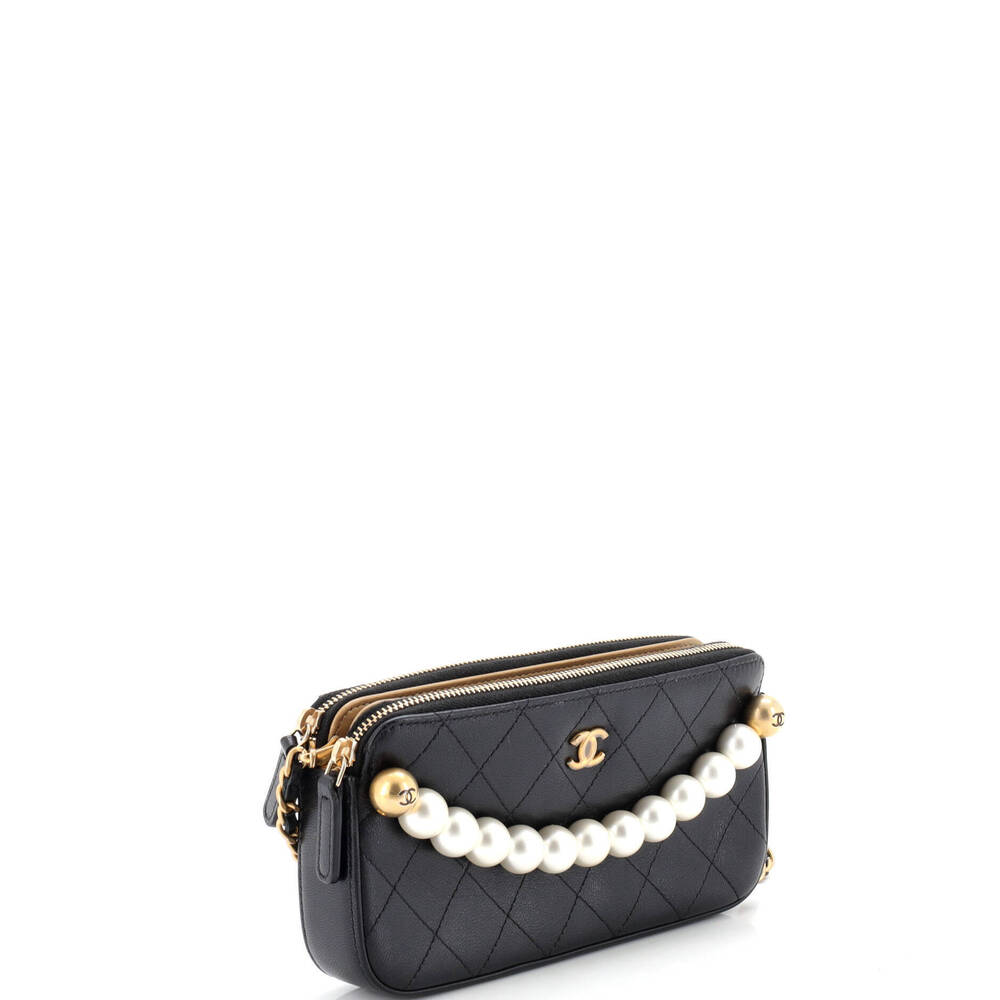 Chanel Chic Pearls Double Zip Clutch with Chain Quilted Lambskin - Picture 2 of 6